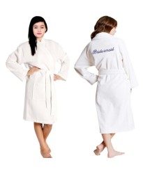 Kids WHITE waffle Bathrobe Embroidery front and back 